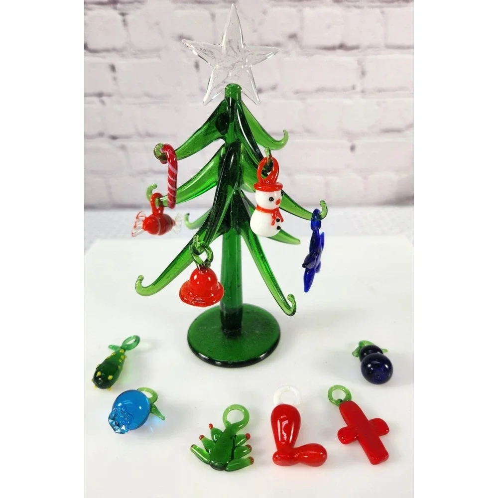 Hand Blown Murano Glass Christmas Tree & Mini Ornaments Southwest Cactus Boot
